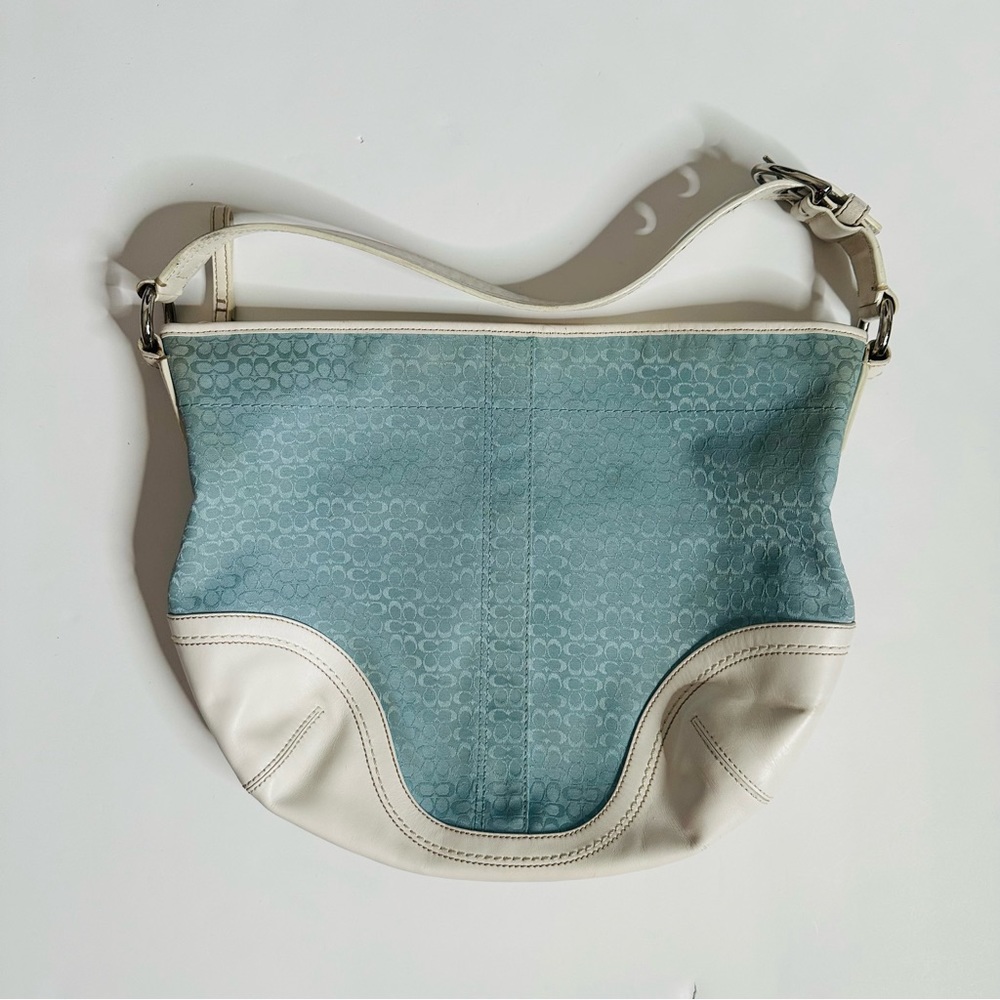 Y2K Coach Baby Blue & White Jacquard Signature C Soho Boho Shoulder Bag